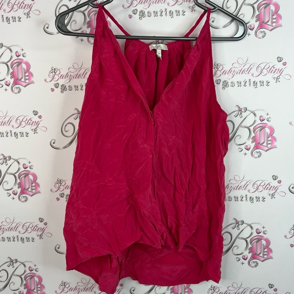 Joie tank top 100% silk bright shiny shimmer Fuchsia Camisole Top pink red cami